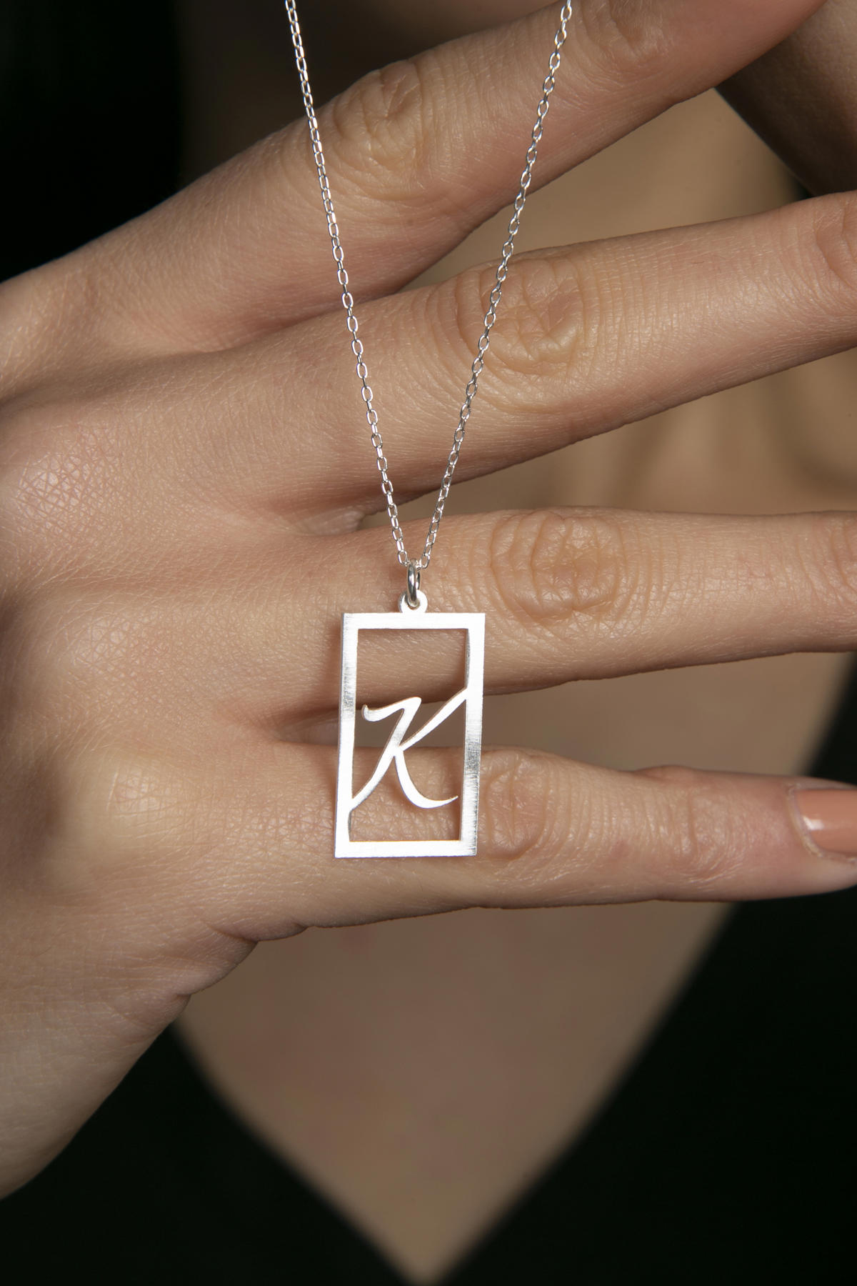 Elika Silver K Harfli 925 Ayar Kararmayan Düz Zincir Kadın Gümüş Kolye