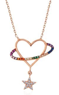 Serra Jewels Çok Renkli Zirkon Taşlı 925 Ayar Kararmayan Zincir Kadın Gümüş Kolye 45 cm