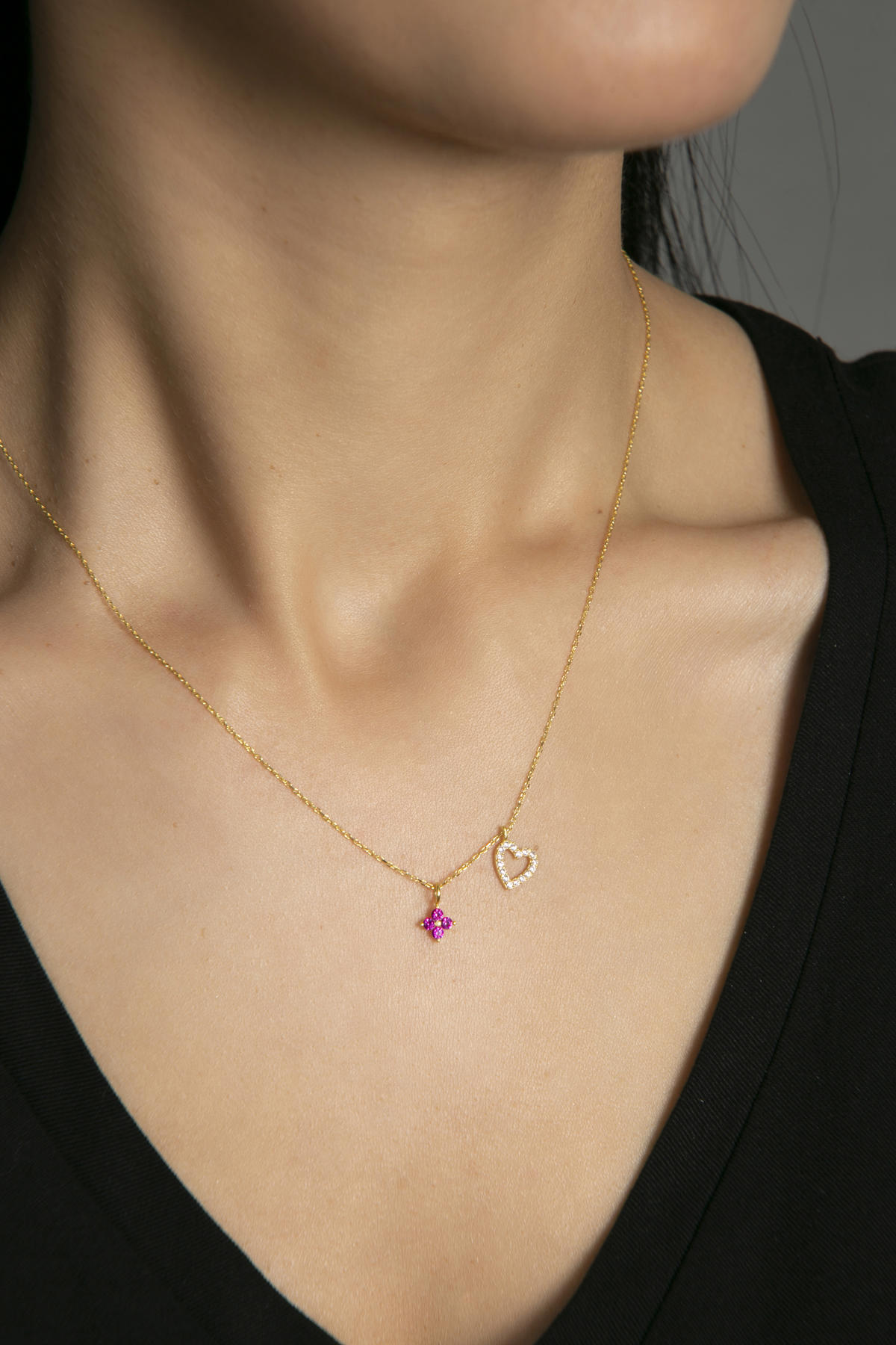 Elika Silver Beyaz-Pembe Zirkon Taşlı 925 Ayar Kararmayan Minimal Düz Zincir Kadın Gümüş Kolye