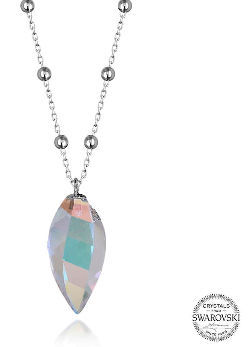 Ebuz Beyaz Swarovski Taşlı 925 Ayar Kararmayan Zincir Kadın Gümüş Kolye 50 cm