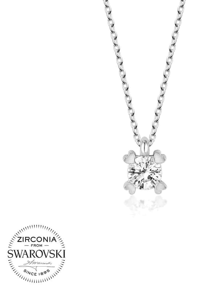 Ebuz Kalpli Beyaz Swarovski Taşlı Kararmayan Düz Zincir Kadın Gümüş Kolye 50 cm