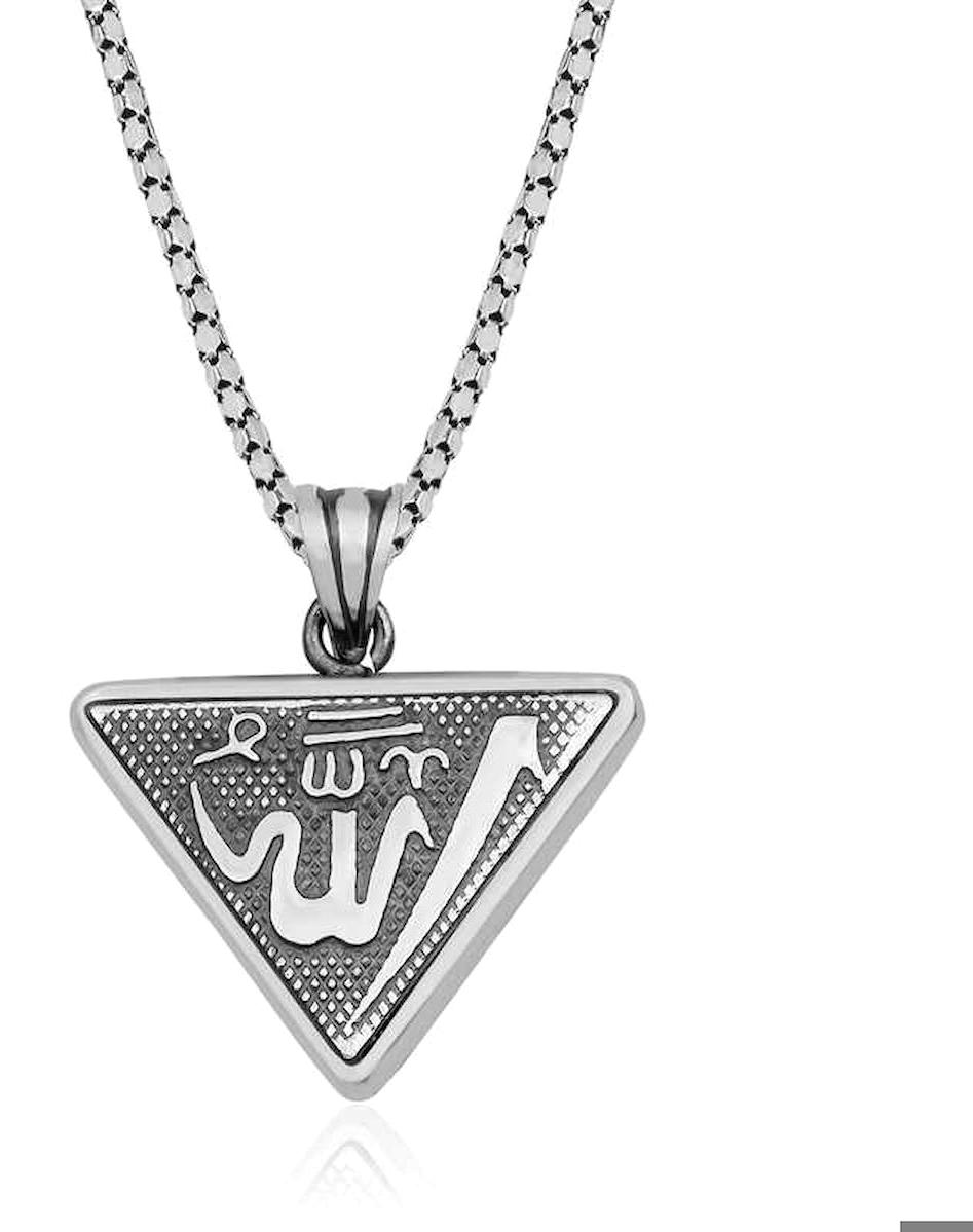 Ebuz Allah Yazılı 925 Ayar Kararmayan Yazılı Düz Zincir Kadın Gümüş Kolye 55 cm