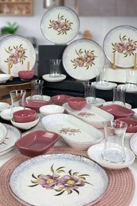 Keramika Desert Rose 50 Parça 12 Kişilik Desenli Seramik Kahvaltı Takımı