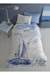 Altınbaşak Pamuk 160x220 cm Çarşaflı Yelkenli Tek Kişilik Nevresim Takımı Mavi