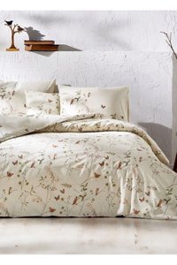Taç Reborn Ranforce Pamuk-Polyester 160x220 cm Çarşafsız Desenli Tek Kişilik Nevresim Takımı Krem