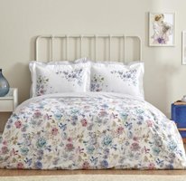 Karaca Home Floral Lila Pamuk 160x220 cm Çarşaflı Çiçekli Tek Kişilik Nevresim Takımı Beyaz