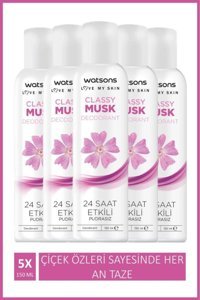 Watsons Classy Musk Pudrasız Ter Önleyici Sprey Kadın Deodorant 5x150 ml