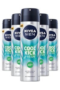 Nivea Cool Kick Fresh Pudrasız Ter Önleyici Antiperspirant Sprey Erkek Deodorant 5x150 ml