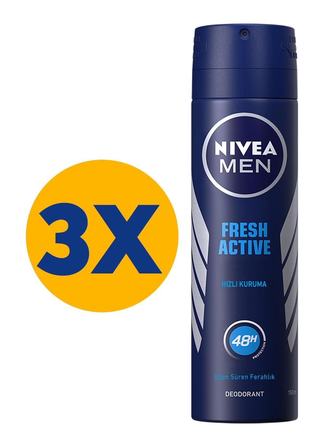 Nivea Fresh Active Pudralı Antiperspirant Sprey Erkek Deodorant 3x150 ml