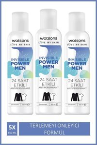 Watsons Invisible Power Men Pudrasız Ter Önleyici Antiperspirant Sprey Erkek Deodorant 3x150 ml