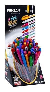 Pensan 2280 Simli Glitter Plastik 9 Renkli 1.0 mm Simli Çok Renkli 60'lı Tükenmez Kalem Seti