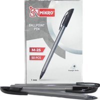 Mikro M-25 Plastik Tek Renkli 1 mm Siyah 50'li Tükenmez Kalem Seti