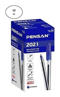 Pensan Pe2021 Plastik Tek Renkli 1.0 mm İğne Uçlu Mavi 50'li Tükenmez Kalem Seti