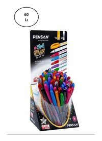 Pensan Glitter Plastik 9 Renkli 1.0 mm Simli Çok Renkli 60'lı Tükenmez Kalem Seti