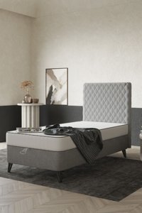 Sandalie Ortopedik 90 x 190 cm Yataklı Sandıklı Tek Kişilik Baza Seti Gri