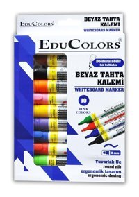 Edu Colors 10'lu Doldurulabilir Silinebilir Renkli Tahta Kalemi