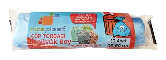 Niceplast Büyük Boy 65x80 cm Çöp Poşeti 10 Adet Mavi