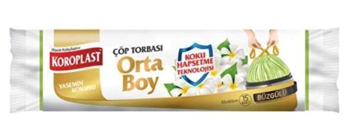 Koroplast Yasemin Kokulu Büzgülü Orta Boy 55x60 cm Çöp Poşeti 15 Adet Yeşil