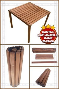 Greathings 60 cm Çantalı Kare Ahşap Kahverengi Kamp Maması