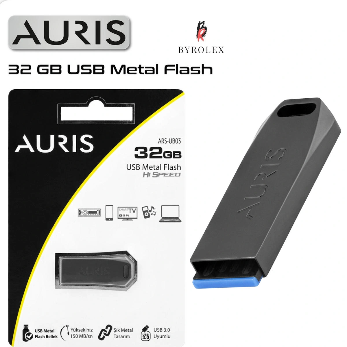 Auris ARS UB03 USB 3.0 USB Type A 32 GB Flash Belek Siyah