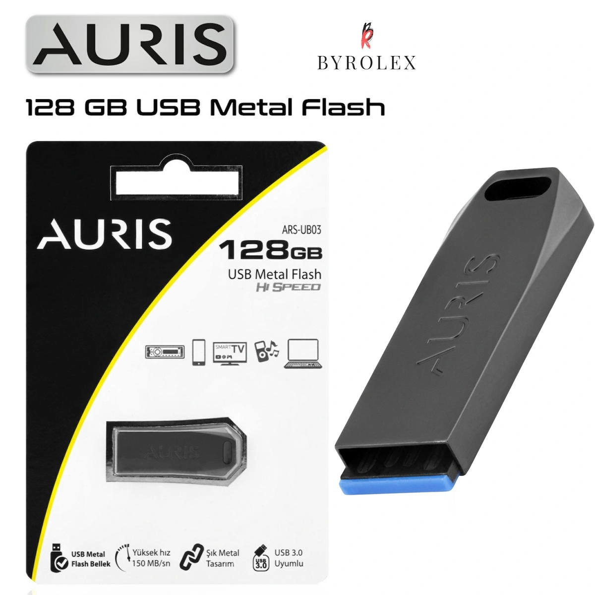 Auris ARS UB03 USB 3.0 USB Type A 128 GB Flash Belek Siyah