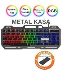 Zineets Işıklı Sessiz Ergonomik Siyah Kablosuz Klavye Mouse Seti
