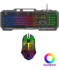 Rever Rainbow Işıklı Sessiz Siyah Kablolu Klavye Mouse Seti