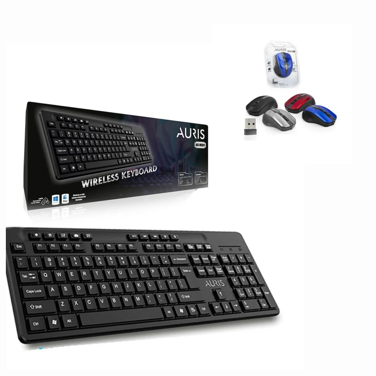 Auris WKB01 Sessiz Siyah Kablosuz Klavye Mouse Seti
