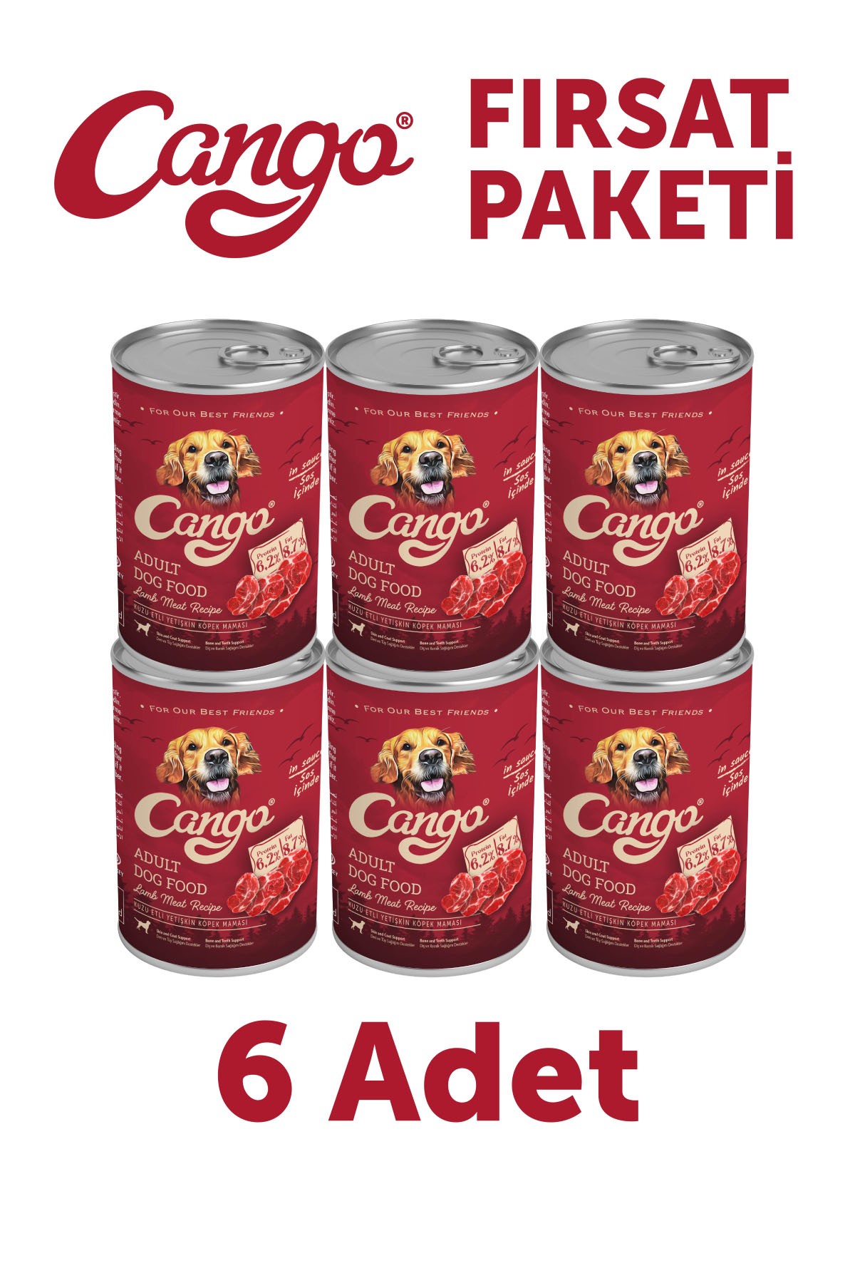 Cango Kuzu Etli Parça Etli Yetişkin Köpek Maması 6 x 415 gr 6'lı