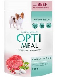 Optimeal Süper Premium Kızılcık-Sığır Ezme Yetişkin Köpek Maması 12 x 100 gr 12'li