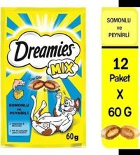 Dreamies Mix Peynirli-Somonlu Tahılsız Yetişkin Kedi Maması 12x60 gr