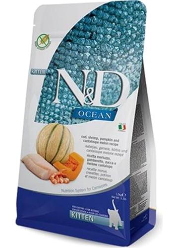 N&d Ocean Bal Kabaklı-Kavun-Karides-Morin Balığı Tahılsız Yavru Kedi Maması 5 kg