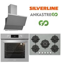 Silverline BO6504S01 - CS5364S01 - 3420 S Dijital Gösterge Doğalgazlı Cam Klasik Set Üstü Davlumbaz 3'lü Ankastre Set Gri