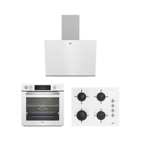 Beko BDE 6062 B - BFC 631 B - BOCD T 6510 EB Dijital Gösterge Doğalgazlı Cam Klasik Set Üstü Davlumbaz 3'lü Ankastre Set Beyaz