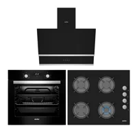 Simfer 3500 - 8678 - 7327 Dijital Gösterge Doğalgazlı Cam Klasik Set Üstü Davlumbaz 3'lü Ankastre Set Siyah