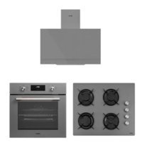 Vestel AD-63330 G - AF-7684 YG - AO-65104 G-DG-T Dijital Gösterge Doğalgazlı Cam Klasik Set Üstü Davlumbaz 3'lü Ankastre Set Gri