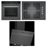 Siemens HB514FBH2T -EO7C9PO12O - LC64KPJ70T Dijital Gösterge Doğalgazlı Cam Klasik Set Üstü Davlumbaz 3'lü Ankastre Set Gri