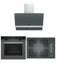 Siemens HB557JYH2T - LC65KAJ00T - EO7C9PO12O Dijital Gösterge Doğalgazlı Cam Klasik Set Üstü Davlumbaz 3'lü Ankastre Set Siyah