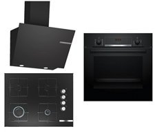 Bosch HBF514BB1T - POP7C6O12O - DWK66PJ60T Dijital Gösterge Doğalgazlı Cam Set Üstü Davlumbaz 3'lü Ankastre Set Siyah