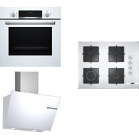 Bosch HBF514BW1T - POP7C2O12O - DWK66PJ20T Dijital Gösterge Doğalgazlı Cam Klasik Set Üstü Davlumbaz 3'lü Ankastre Set Beyaz