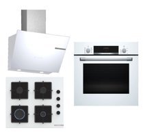 Bosch HBF534EW3T - POP6C2P30O - DWK66PJ20T Dijital Gösterge Doğalgazlı Cam Set Üstü Davlumbaz 3'lü Ankastre Set Beyaz