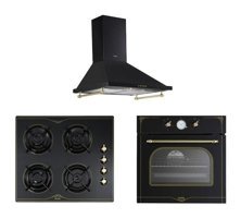 Vestel AF-7688 RS - AO-6104 YRS-DG - AD-6002 RS Doğalgazlı Cam Rustik Set Üstü Davlumbaz 3'lü Ankastre Set Siyah