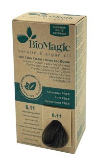 BioMagic Keratin & Argan Yağı 6.11 Küllü Koyu Kumral Krem Saç Boyası 60 Ml