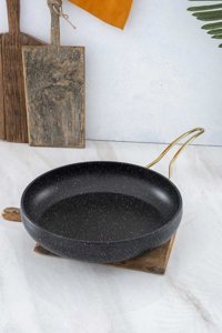 Housetone Nostalji Çelik Saplı Granit 30 cm Düz Tava Siyah