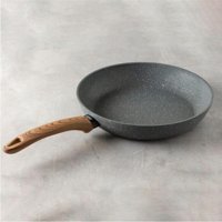 Leydi Marble Natura Ahşap Saplı Alüminyum 32 cm Düz Tava Gri