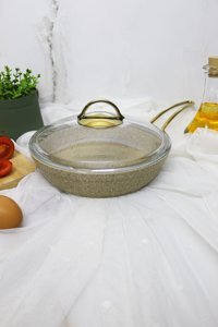Evita İstiridye Kapaklı Metal Saplı Granit 22 cm Düz Tava Kahverengi