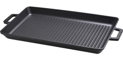 Lava Dikdörtgen Döküm Saplı Döküm 26x45 cm Grill Tava Siyah