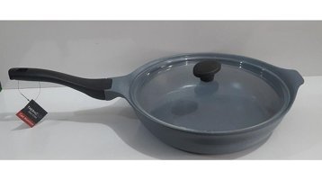 Thermoad Kapaklı Plastik Saplı Döküm 28 cm Düz Tava Gri
