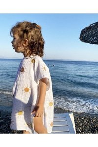 Yula Güneş Giyilebilir Müslin Plaj Havlusu Beyaz