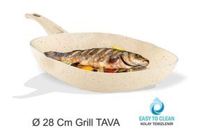 Aykut Granit Saplı Granit 28 cm Grill Tava Krem